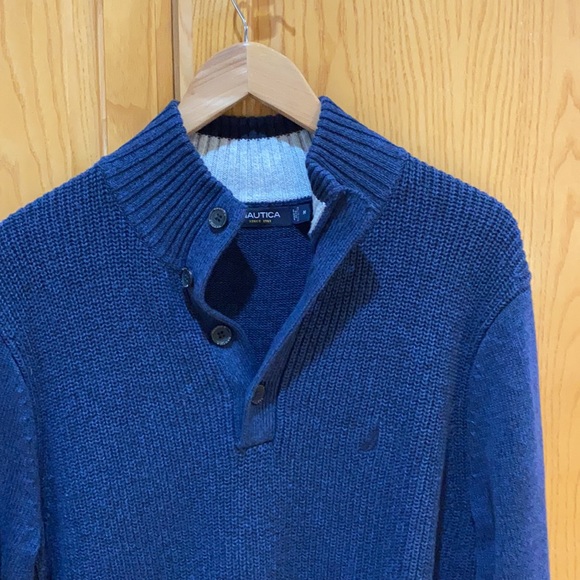 Nautica Mens Quarter Button Pullover Heavyweight Sweater Mock Neck Size Medium - Picture 6 of 7